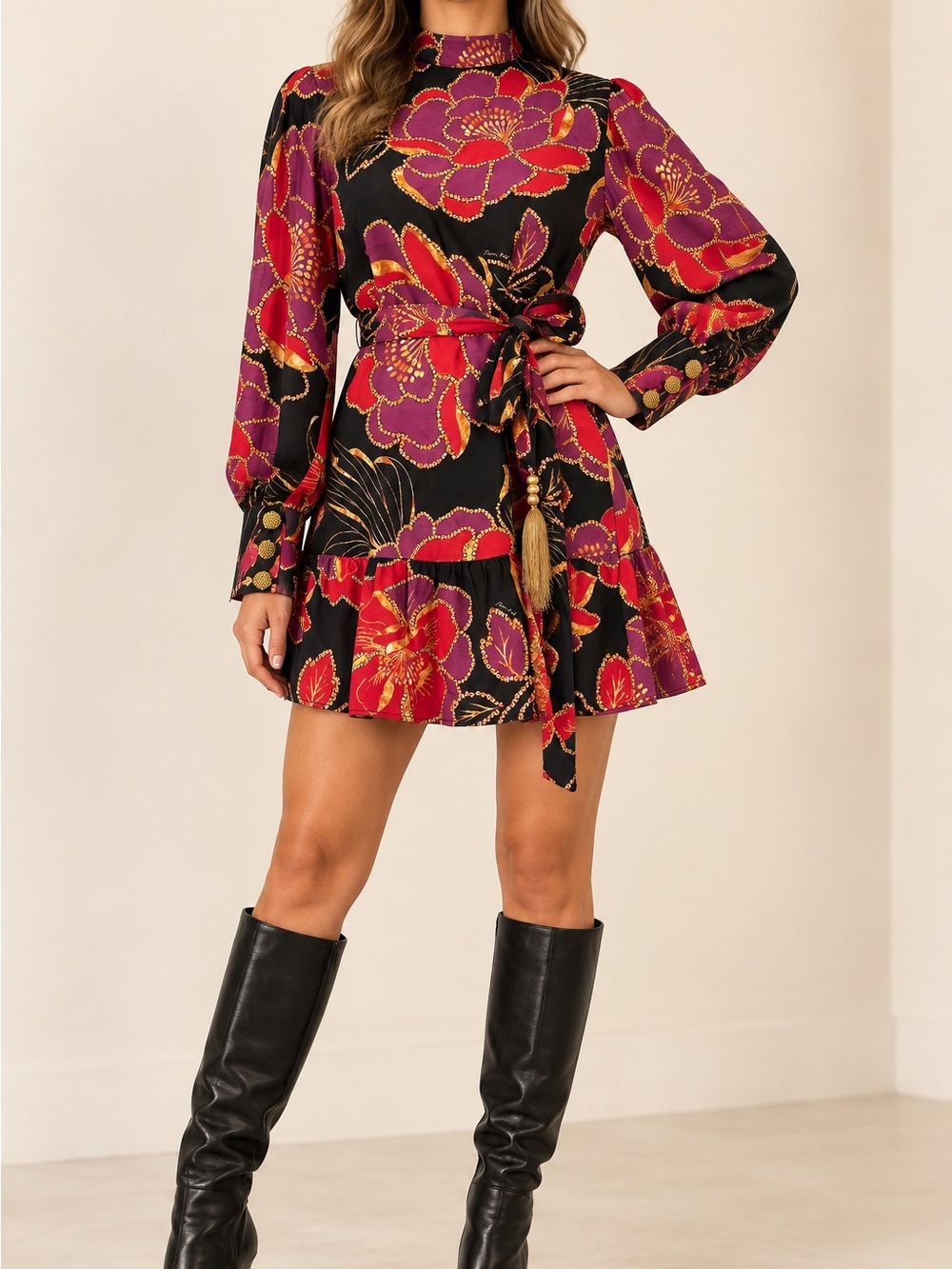 FARM Rio Statement Floral Belted Mini Dress – Size M